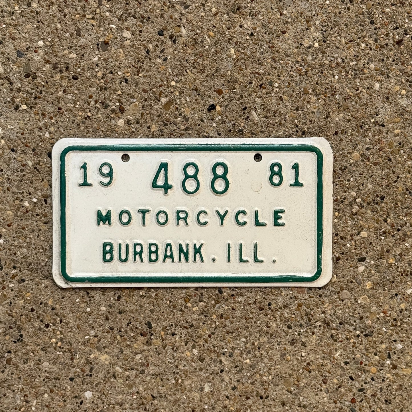 Photo of a 1981 Illinois Motorcycle Tax Tag Auto Tag Garage Decor Vintage Burbank 488