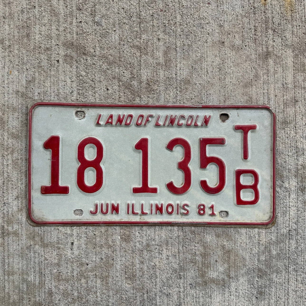 Photo of a 1981 Illinois Trailer License Plate Auto Tag Garage Decor Vintage 18135 TB