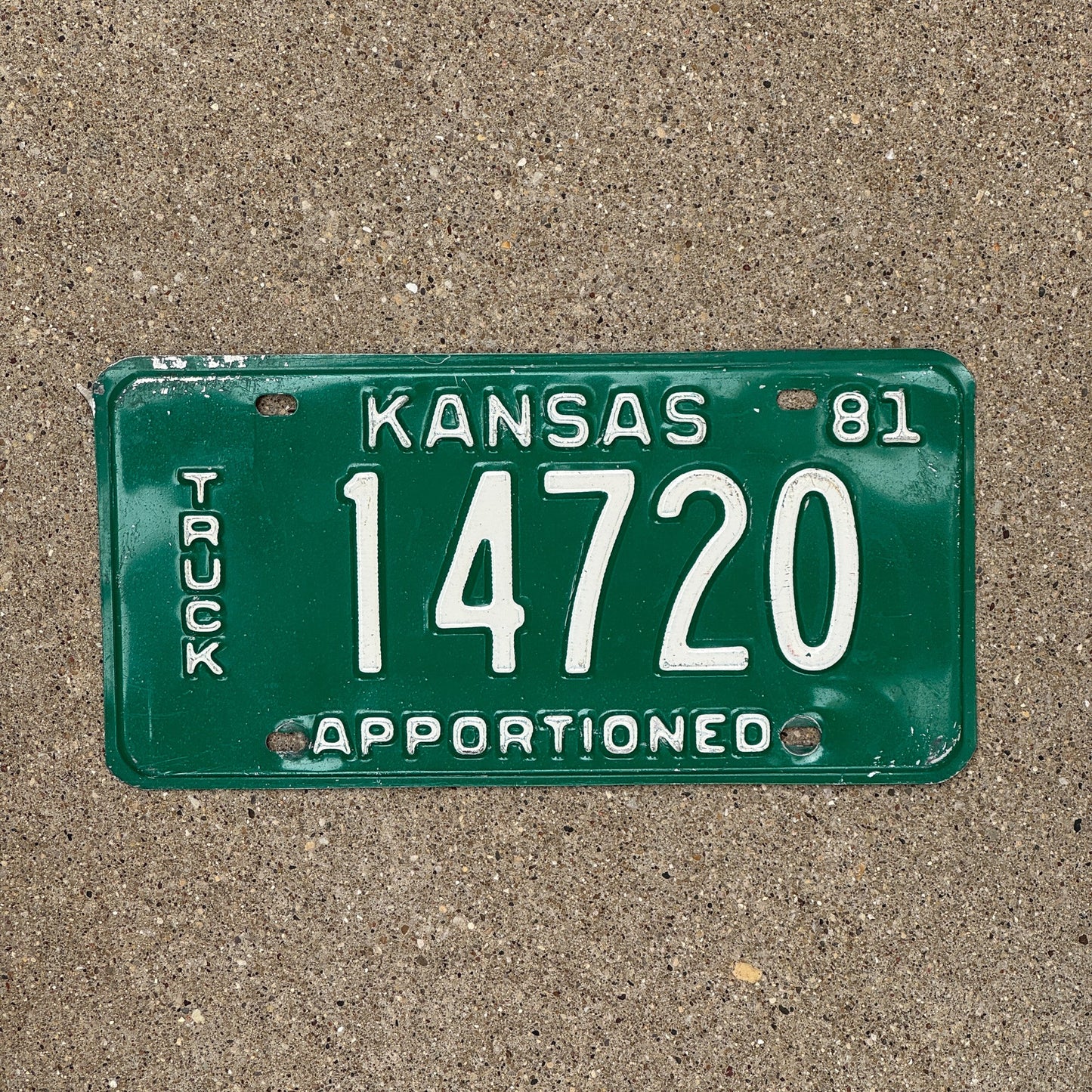 Photo of a 1981 Kansas Apportioned License Plate Auto Tag Garage Decor Vintage 14720
