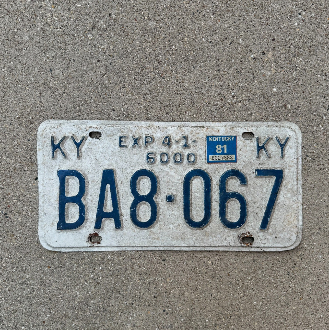 Photo of a 1981 Kentucky License Plate Auto Tag Garage Decor Vintage BA8 067