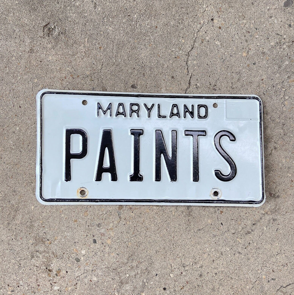 Photo of a 1981 Maryland License Plate Auto Tag Garage Decor Vintage Art Artist Painting PAINTS with original patina