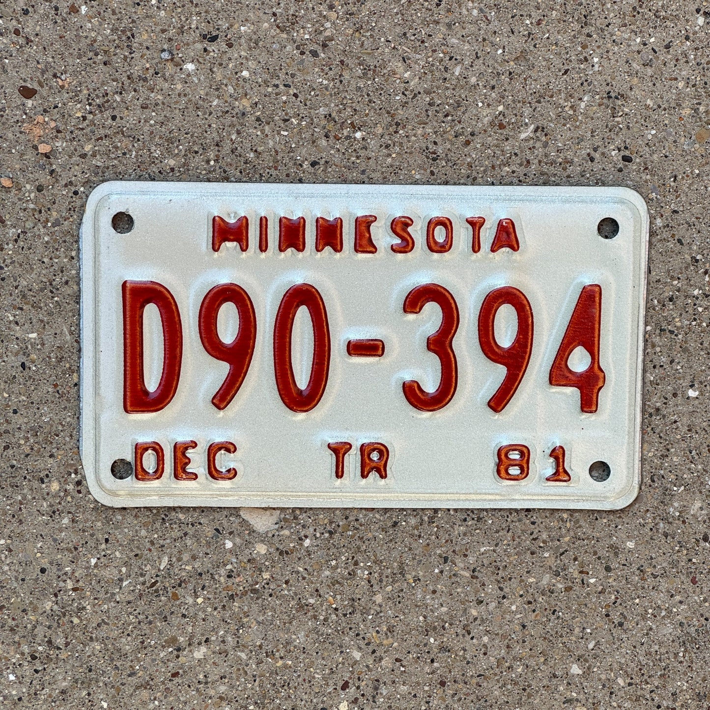 Photo of a 1981 Minnesota Trailer Dealer License Plate Auto Tag Garage Decor Vintage D90 394