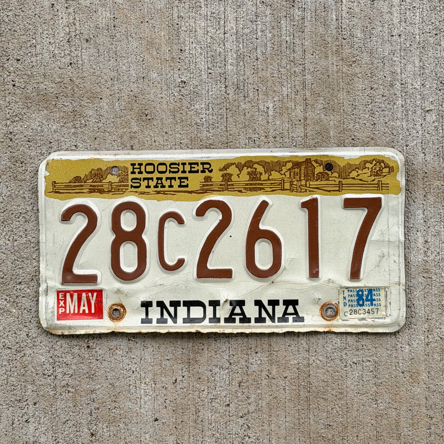 Photo of a 1982 1984 Indiana License Plate Auto Tag Garage Decor Vintage 28 C 2617 with original patina