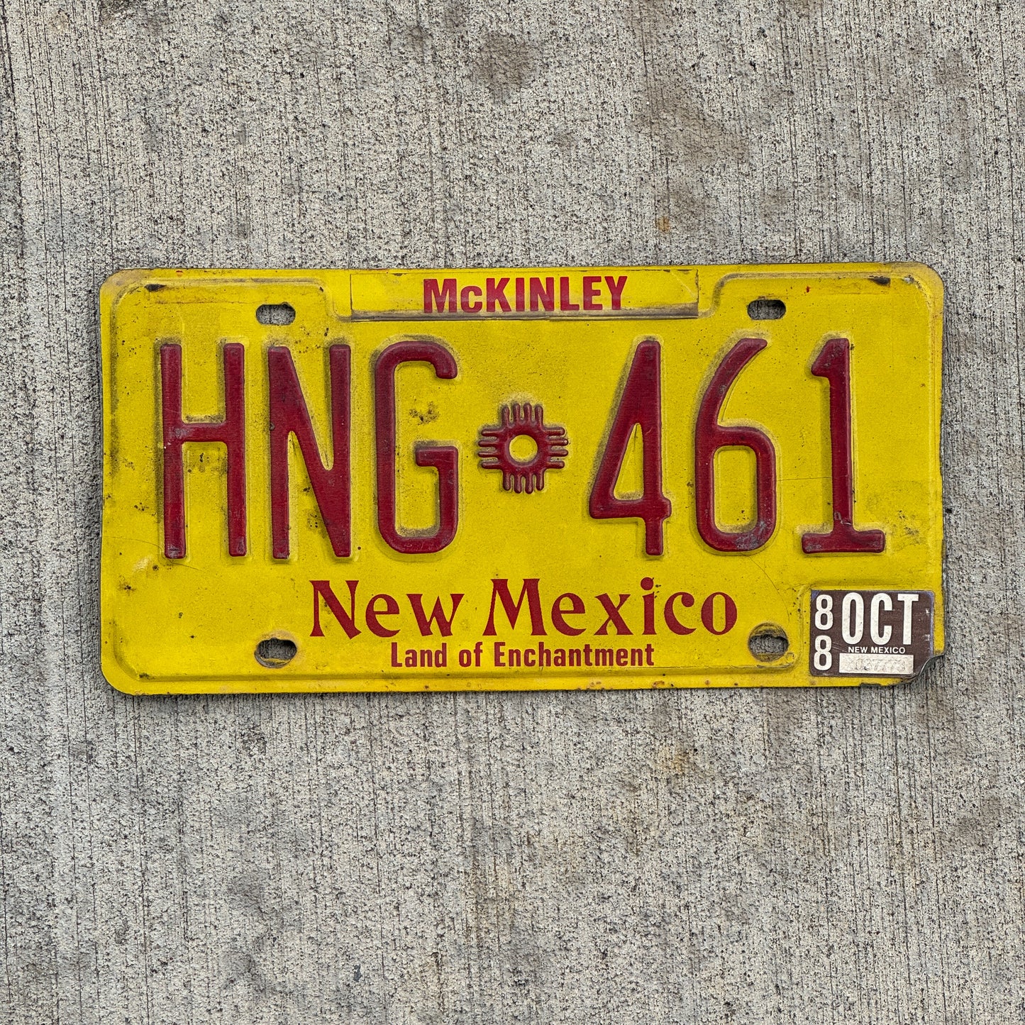 Photo of a 1982 1988 New Mexico License Plate Auto Tag Garage Decor Vintage HNG 461 with original patina