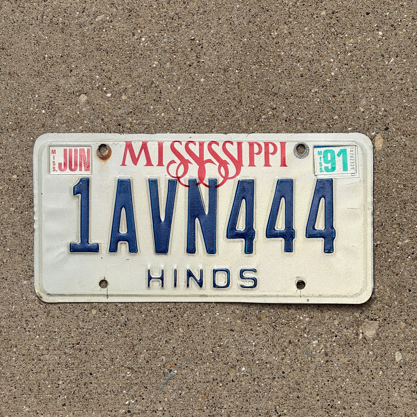 Photo of a 1982 1991 Mississippi License Plate Auto Tag Garage Decor Vintage Repeat Repeating 1 AVN 444