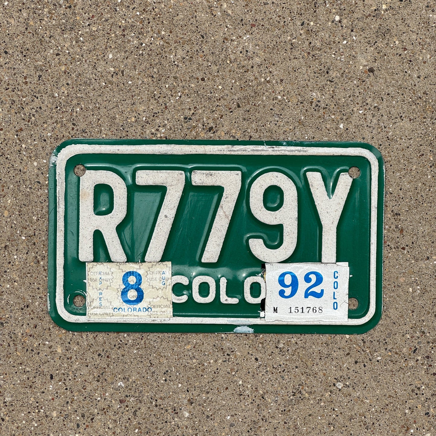 Photo of a 1982 1992 Colorado Motorcycle License Plate Auto Tag Garage Decor Vintage R 779 Y