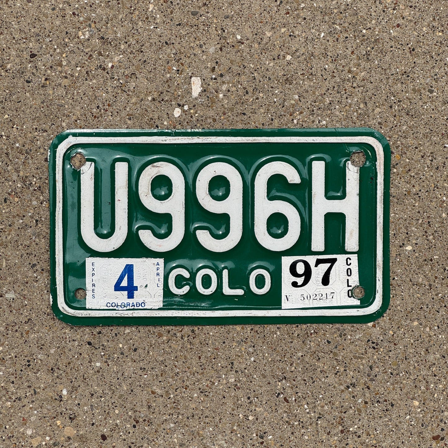 Photo of a 1982 1997 Colorado Motorcycle License Plate Auto Tag Garage Decor Vintage U 996 H