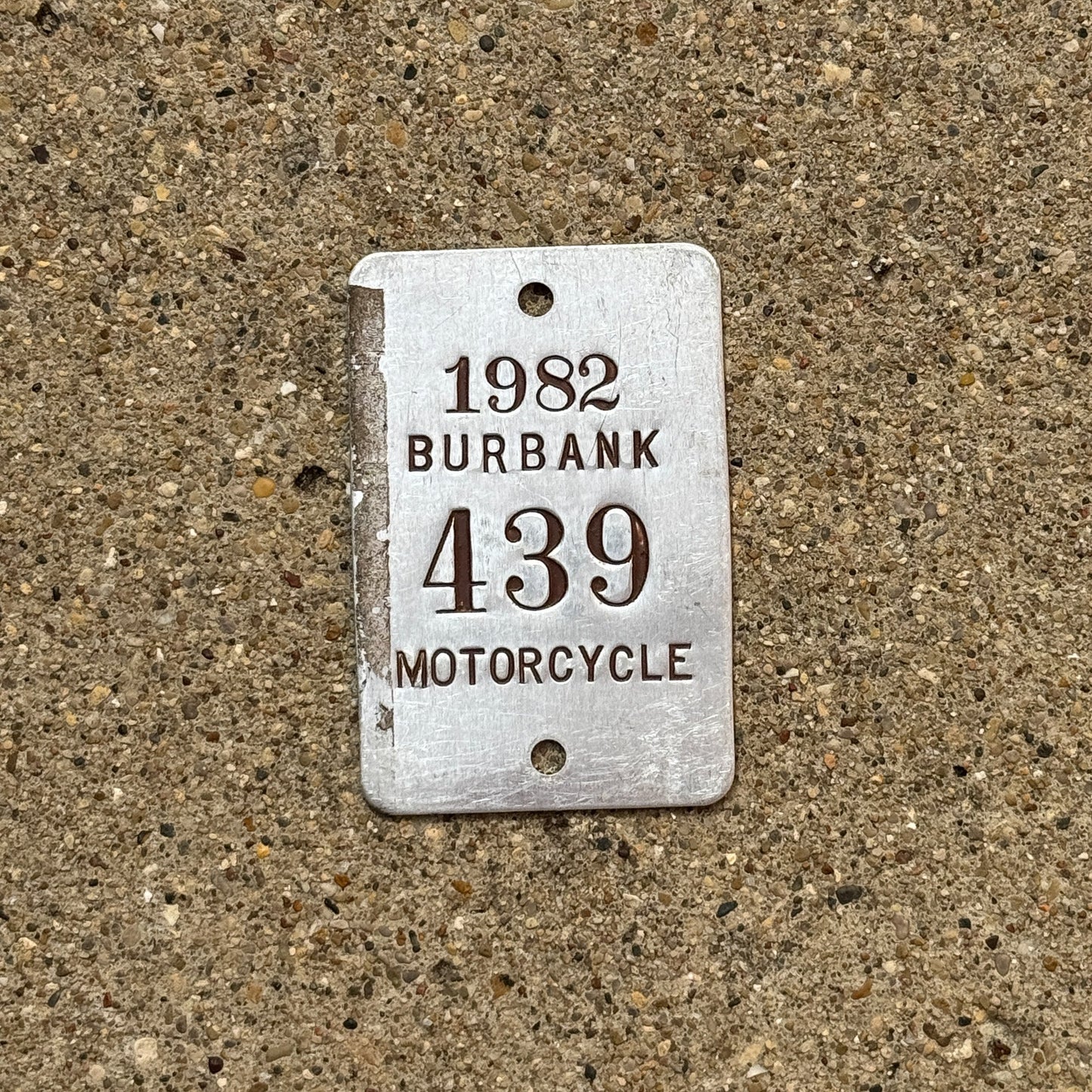 Photo of a 1982 Illinois Motorcycle Tax Tag Auto Tag Garage Decor Vintage Burbank 439