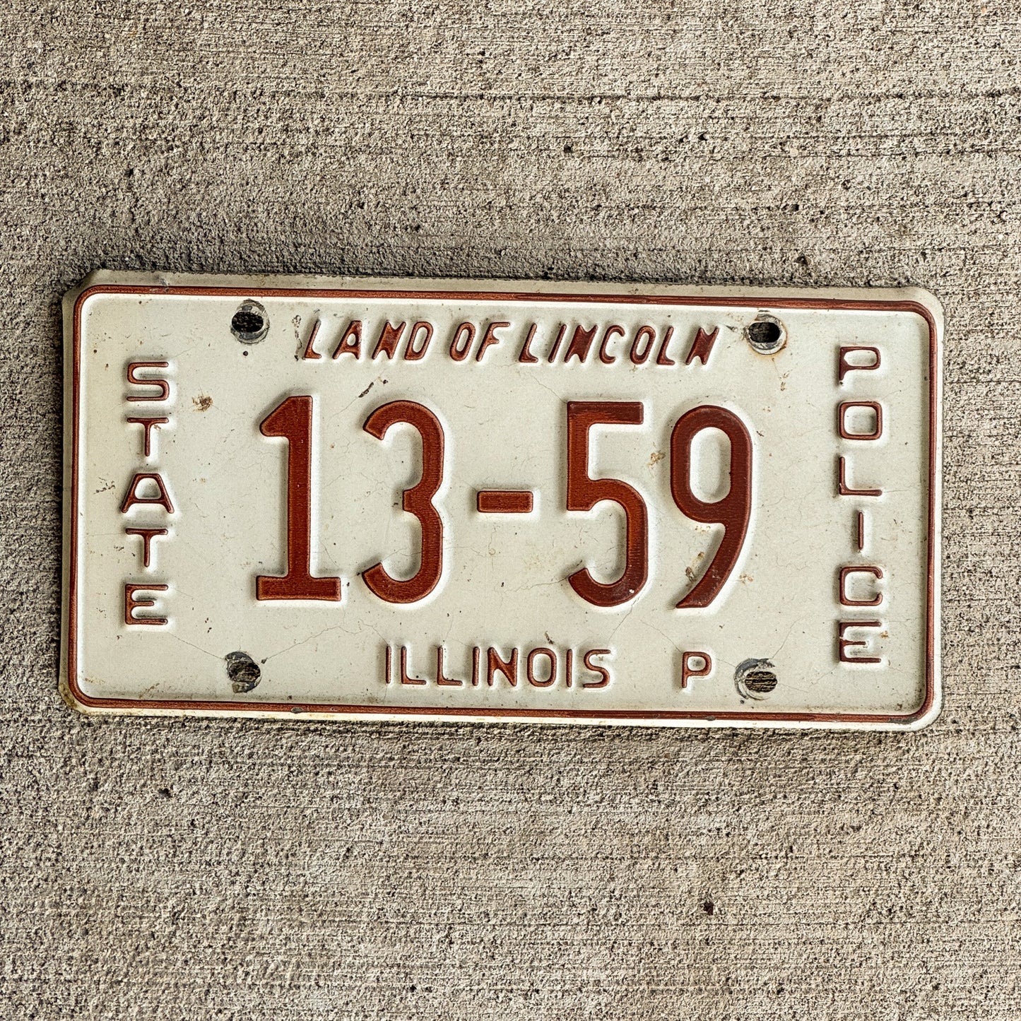 Photo of a 1982 Illinois State Police License Plate Auto Tag Garage Decor Vintage Tag 1 Patrol Cop Trooper 13-59