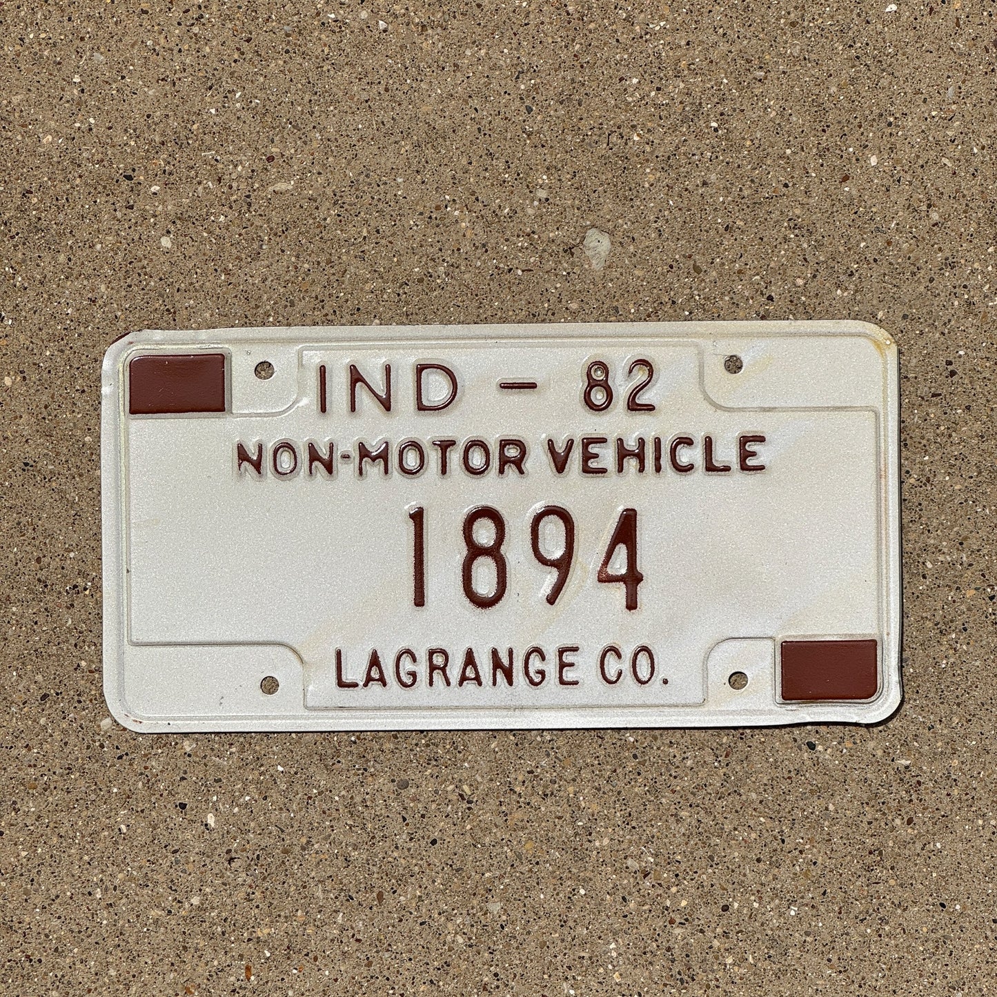 Photo of a 1982 Indiana Non-Motor Vehicle License Plate Auto Tag Garage Decor Vintage Lagrange County 1894
