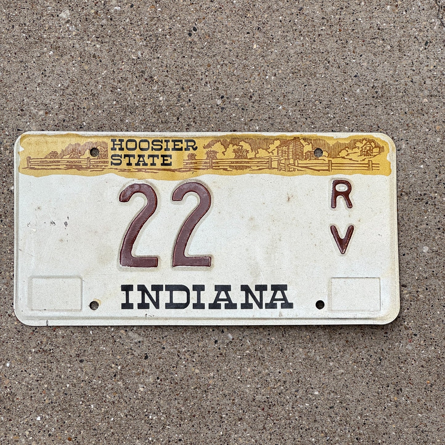 Photo of a 1982 Indiana RV License Plate Auto Tag Garage Decor Vintage 22
