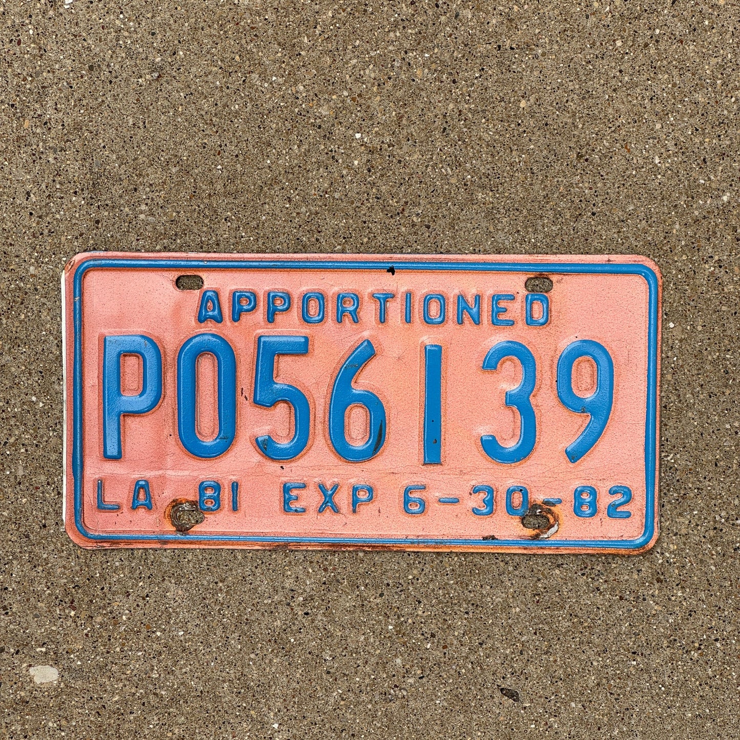 Photo of a 1982 Louisiana Apportioned License Plate Auto Tag Garage Decor Vintage P 056139
