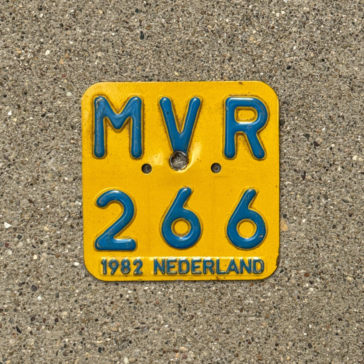 Photo of a 1982 Netherlands Moped License Plate Auto Tag Garage Decor Vintage MVR 266