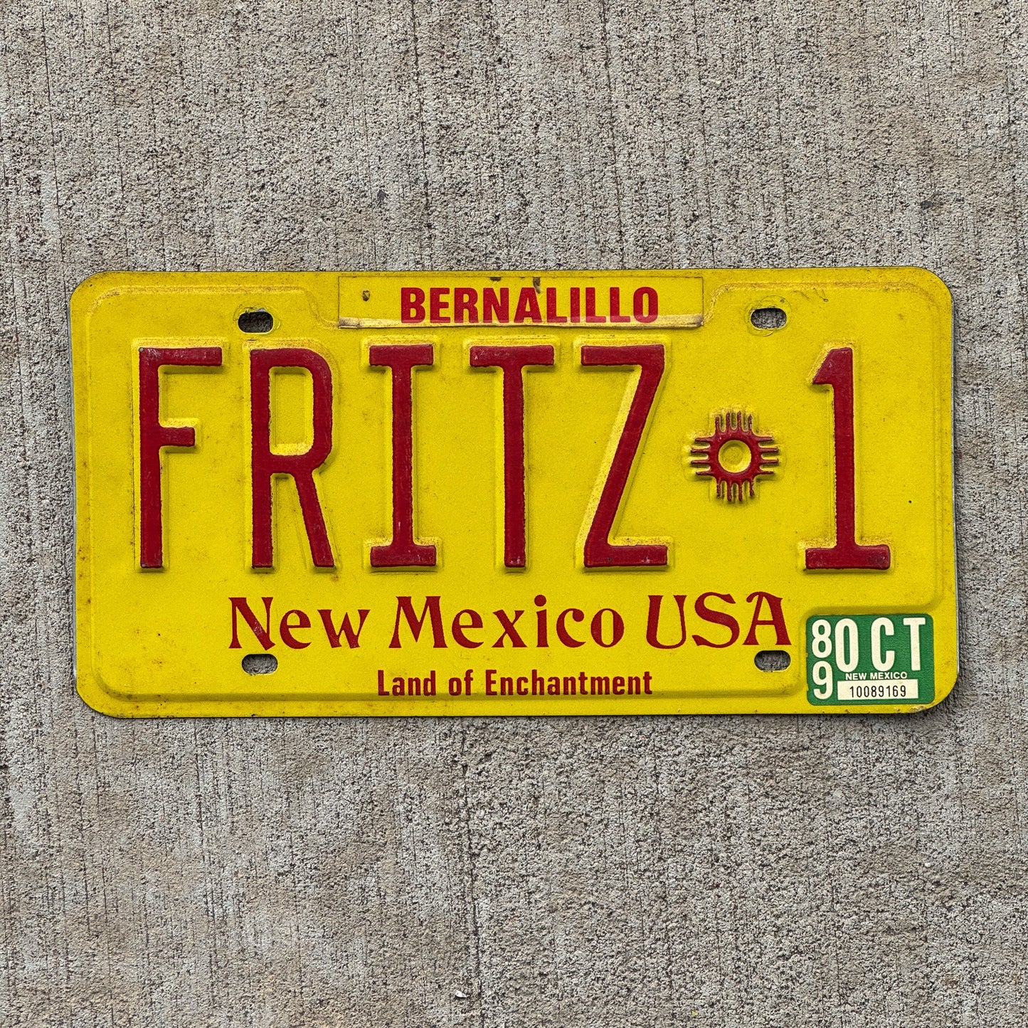 Photo of a 1982 New Mexico VANITY License Plate Auto Tag Garage Decor Vintage Zia FRITZ 1
