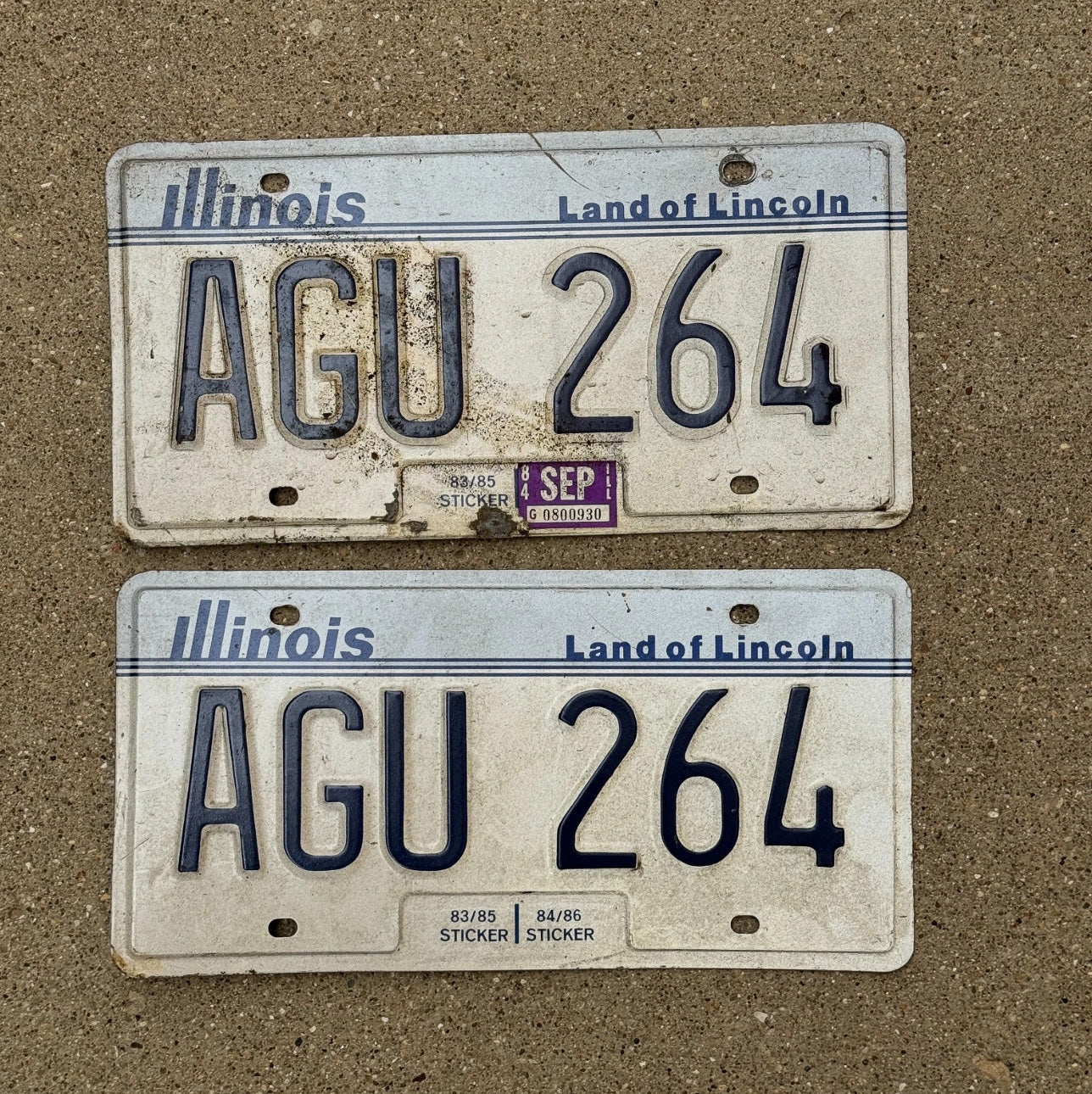 Photo of a 1983 1984 Illinois License Plate Pair Auto Tag Garage Decor Vintage AGU 264