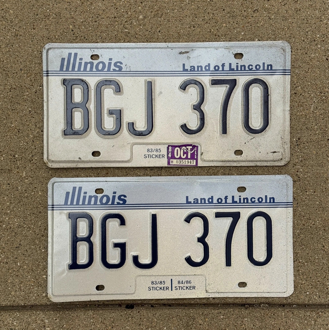 Photo of a 1983 1984 Illinois License Plate Pair Auto Tag Garage Decor Vintage BGJ 370