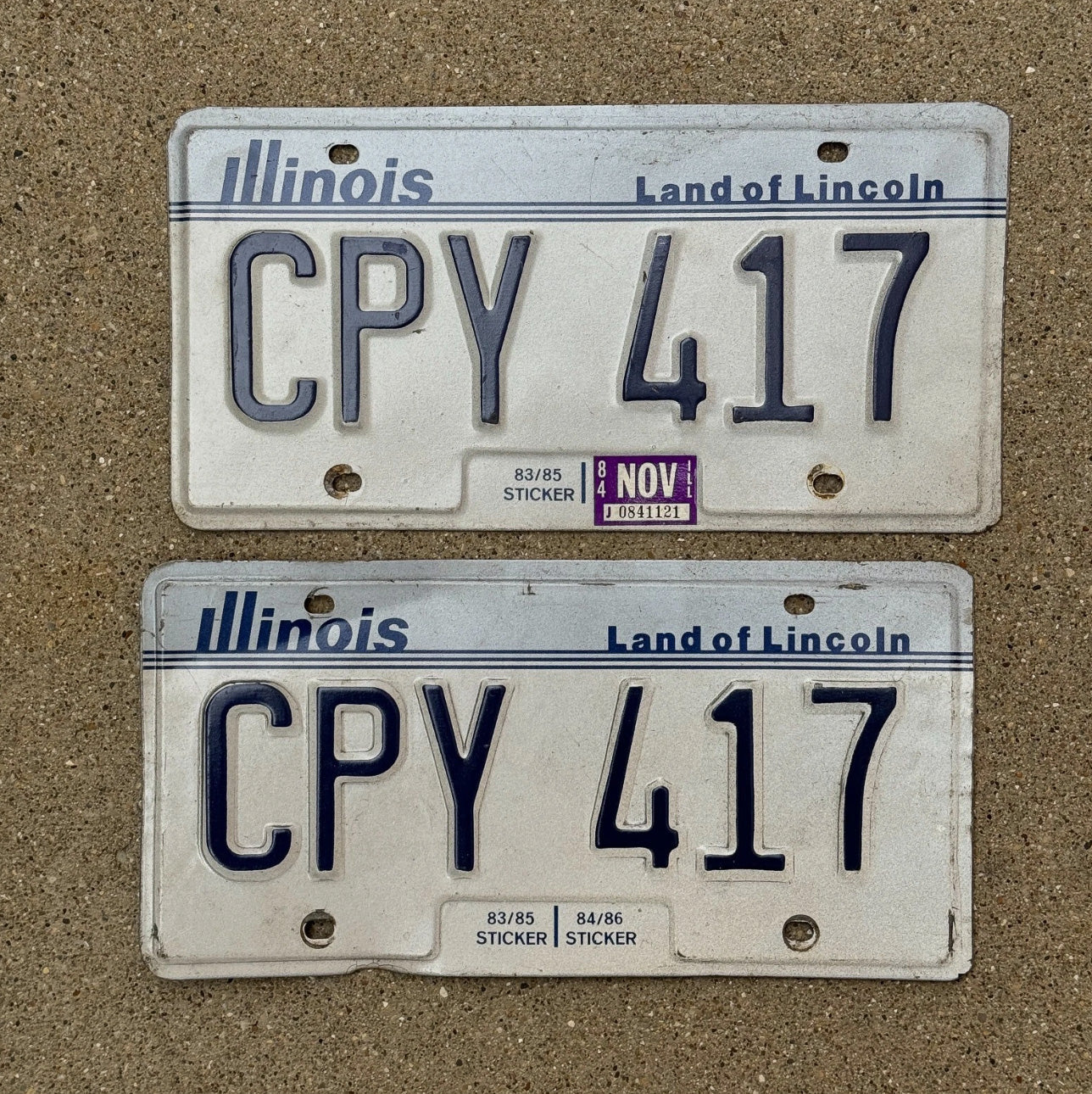 Photo of a 1983 1984 Illinois License Plate Pair Auto Tag Garage Decor Vintage CPY 417