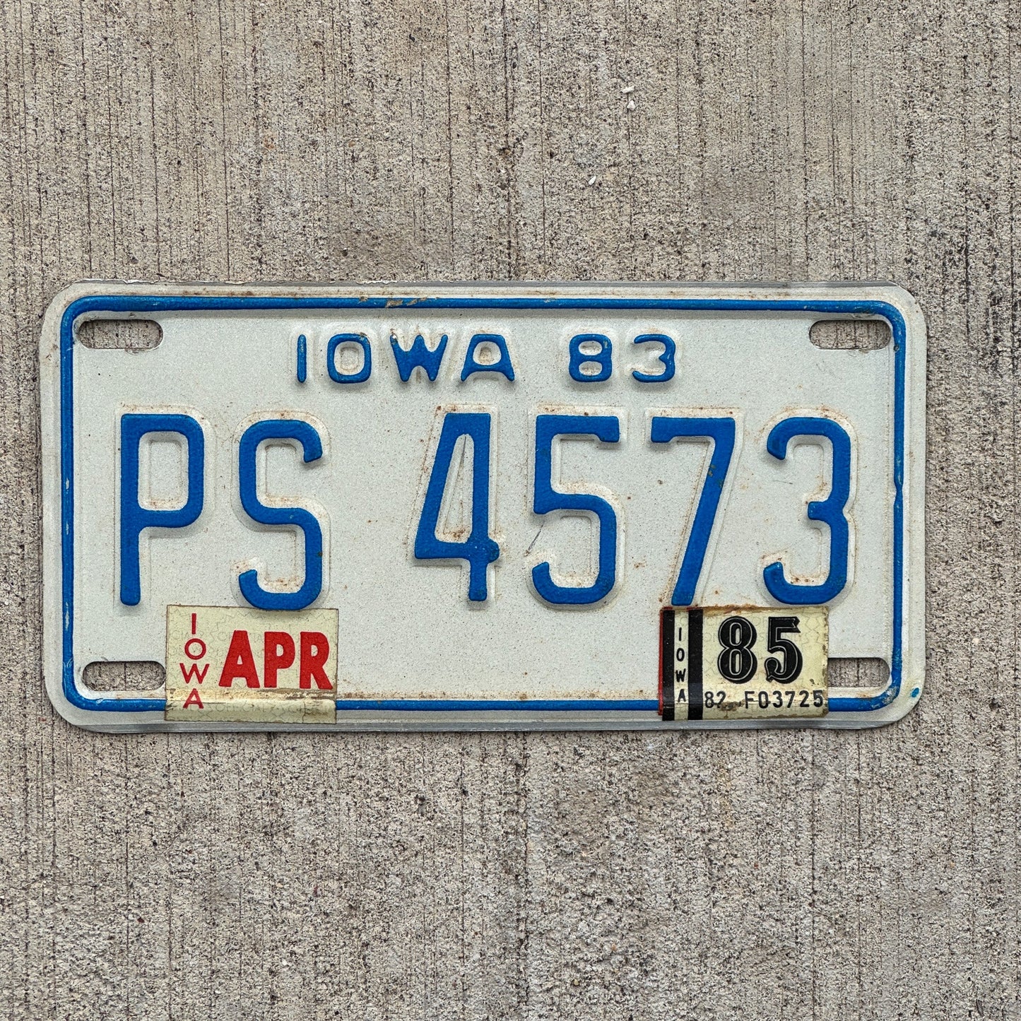 Photo of a 1983 1985 Iowa Motorcycle License Plate Auto Tag Garage Decor Vintage PS 4573