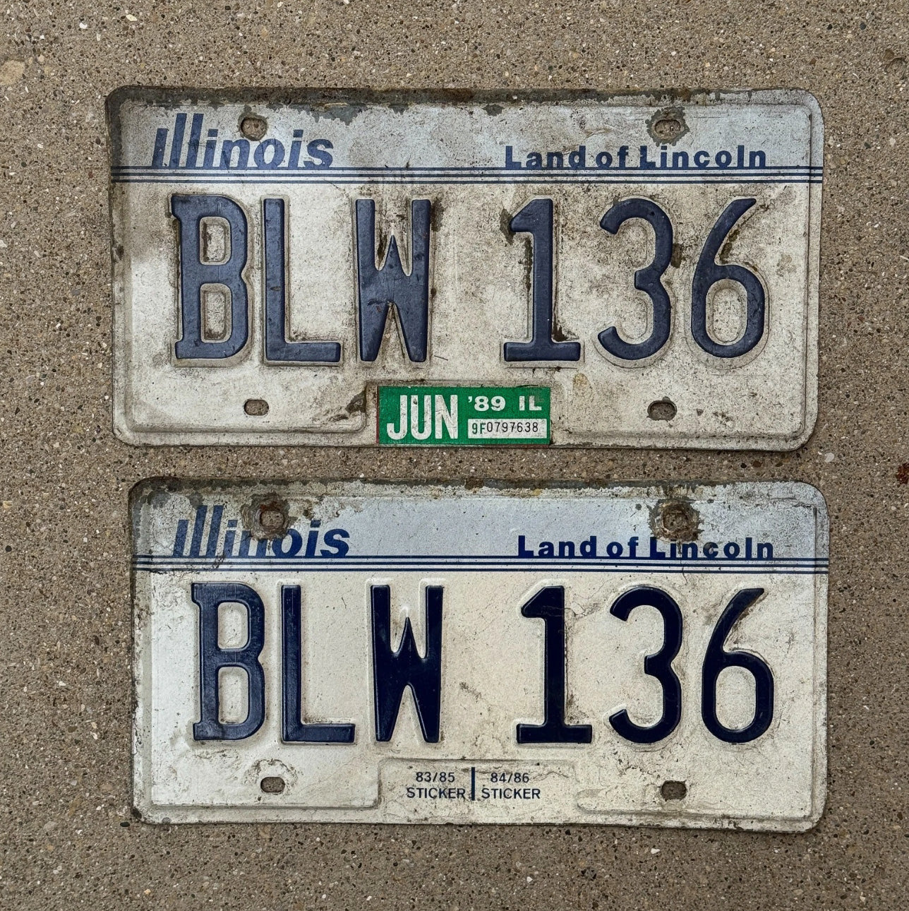 Photo of a 1983 1989 Illinois License Plate Pair Auto Tag Garage Decor Vintage BLW 136