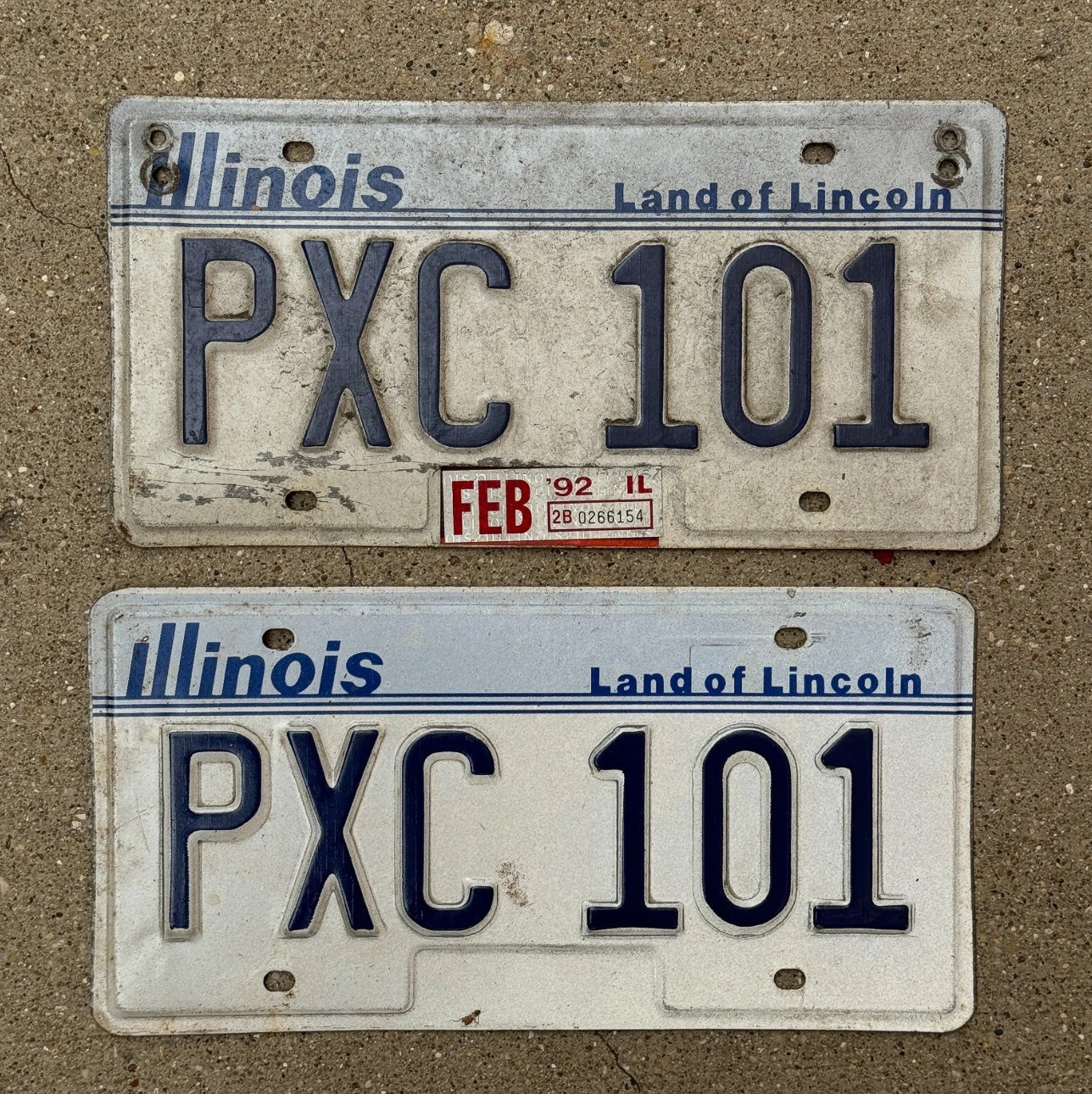 Photo of a 1983 1992 Illinois License Plate Pair Auto Tag Garage Decor Vintage PXC 101
