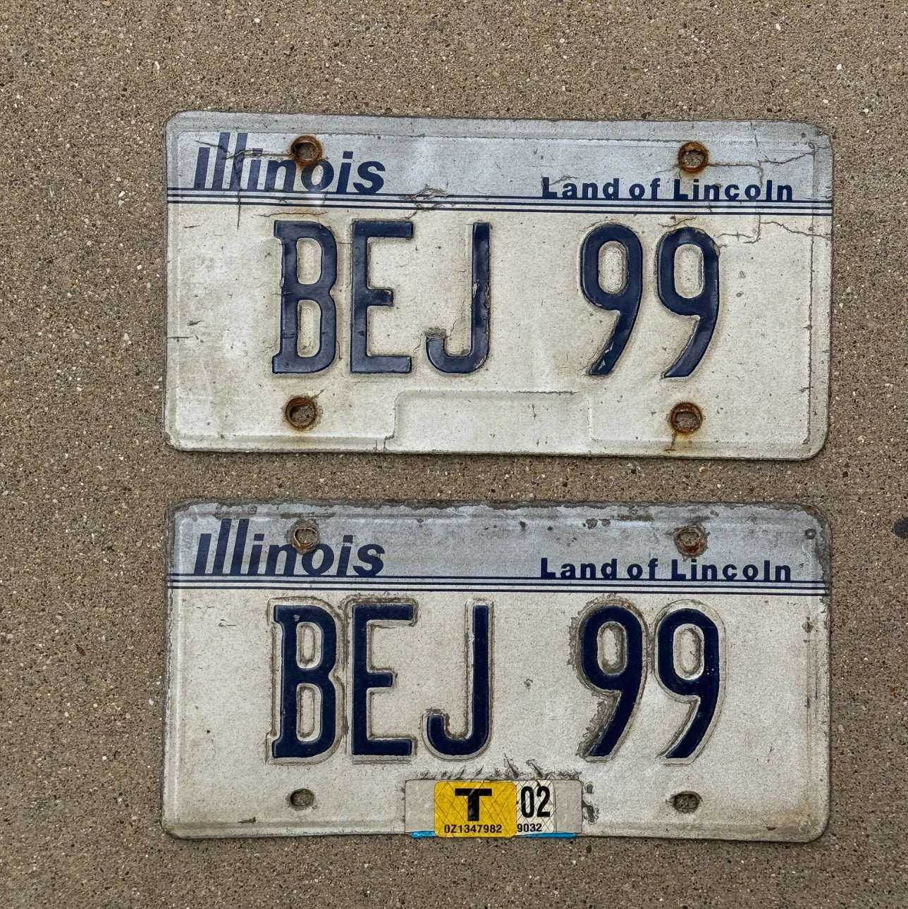 Photo of a 1983 2002 Illinois License Plate Pair Auto Tag Garage Decor Vintage BEJ 99