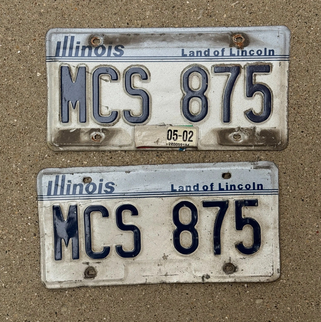 Photo of a 1983 2002 Illinois License Plate Pair Auto Tag Garage Decor Vintage MCS 875