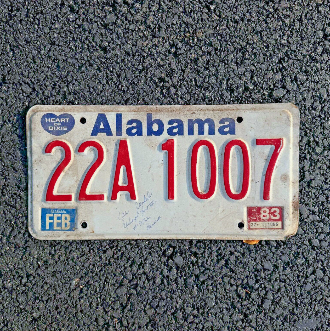 Photo of a 1983 Alabama License Plate Auto Tag Garage Decor Vintage Heart of Dixie 22A 1007 22 A 1007
