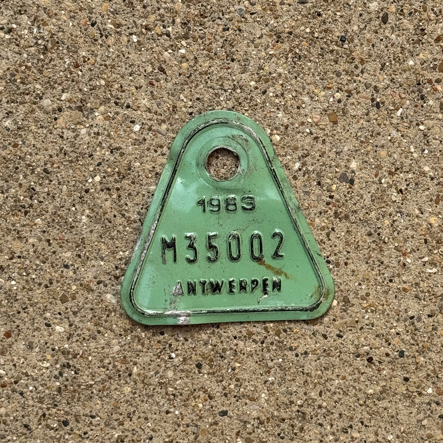 Photo of a 1983 Belgium Bicycle Auto Tag Garage Decor Vintage Antwerpen M35002