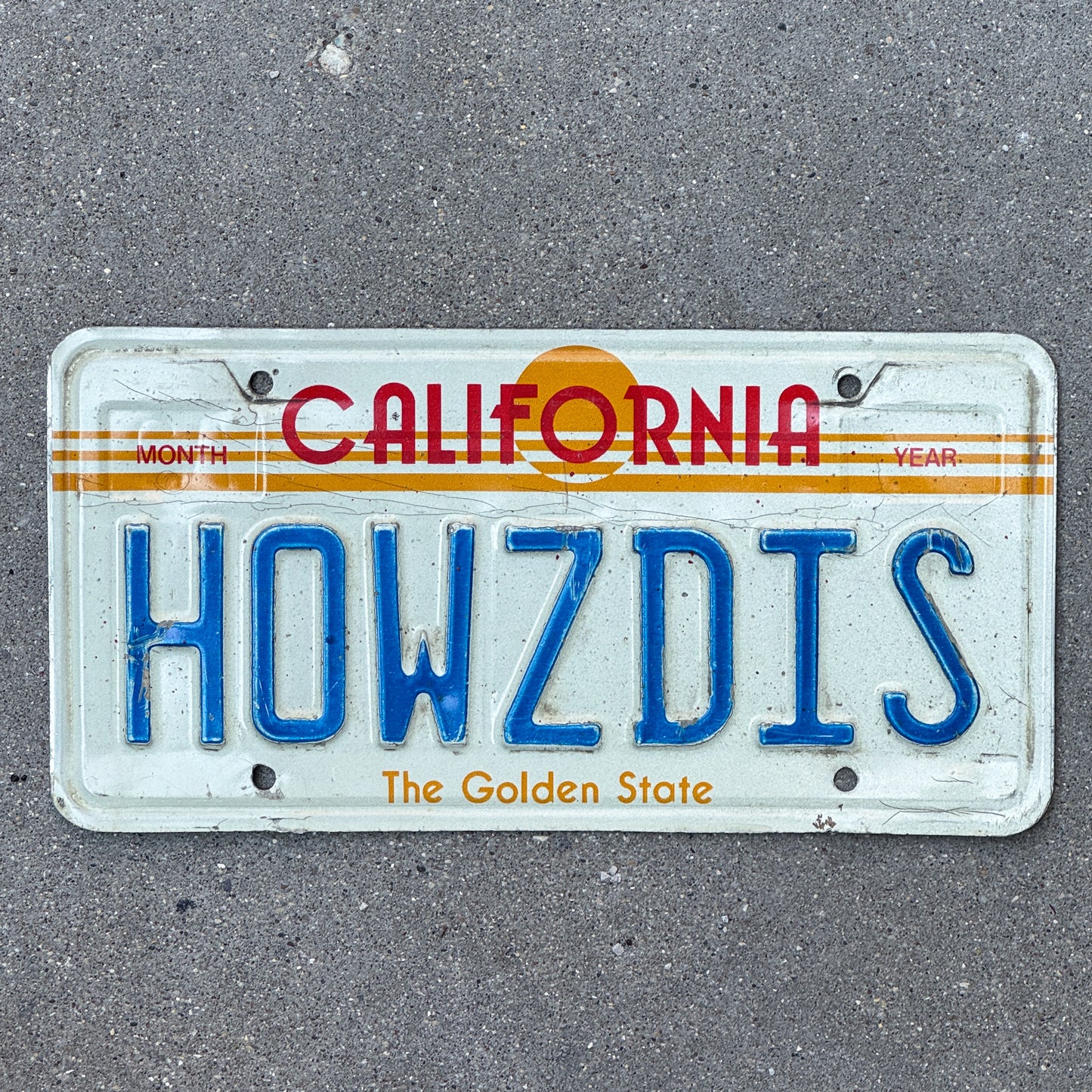 Photo of a 1983 California Vanity License Plate Auto Tag Garage Decor Vintage HOWZDIS with original patina