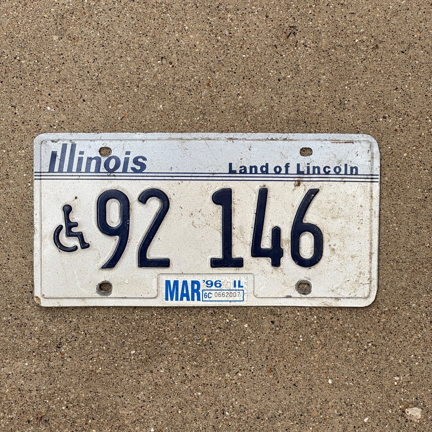 Photo of a 1983 Illinois Handicapped License Plate Auto Tag Garage Decor Vintage 92 146