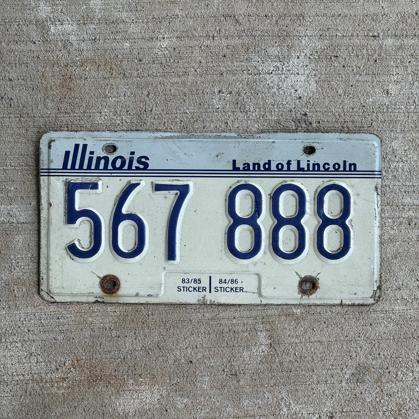 Photo of a 1983 Illinois License Plate Auto Tag Garage Decor Vintage Repeat Repeating 888 567 888