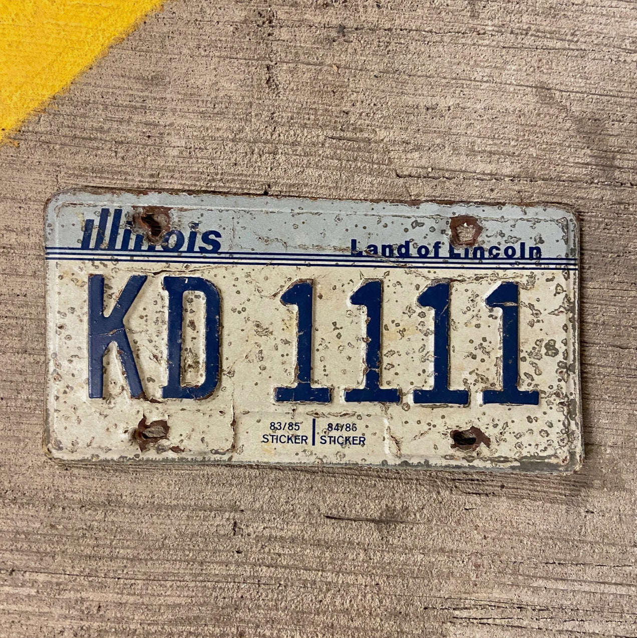 Photo of a 1983 Illinois License Plate Auto Tag Garage Decor Vintage Repeat Repeating KD 1111 with original patina