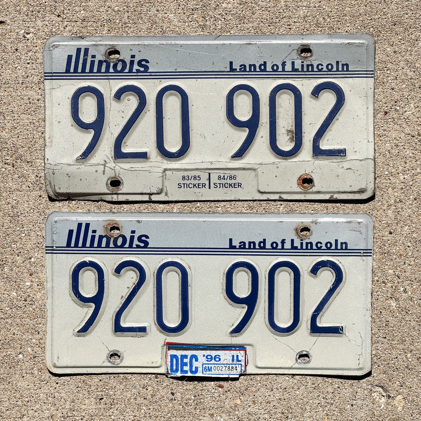 Photo of a 1983 Illinois License Plate Pair Auto Tag Garage Decor Vintage 920 902