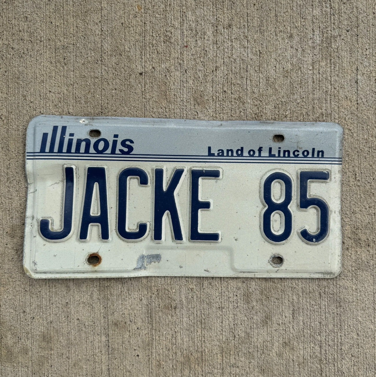 Photo of a 1983 Illinois Vanity License Plate Auto Tag 2 Garage Decor Name Jackie JACKE 85