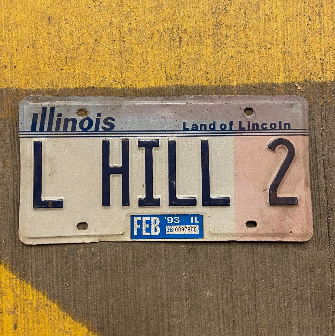 Photo of a 1983 Illinois Vanity License Plate Auto Tag Garage Decor Vintage Name L HILL 2