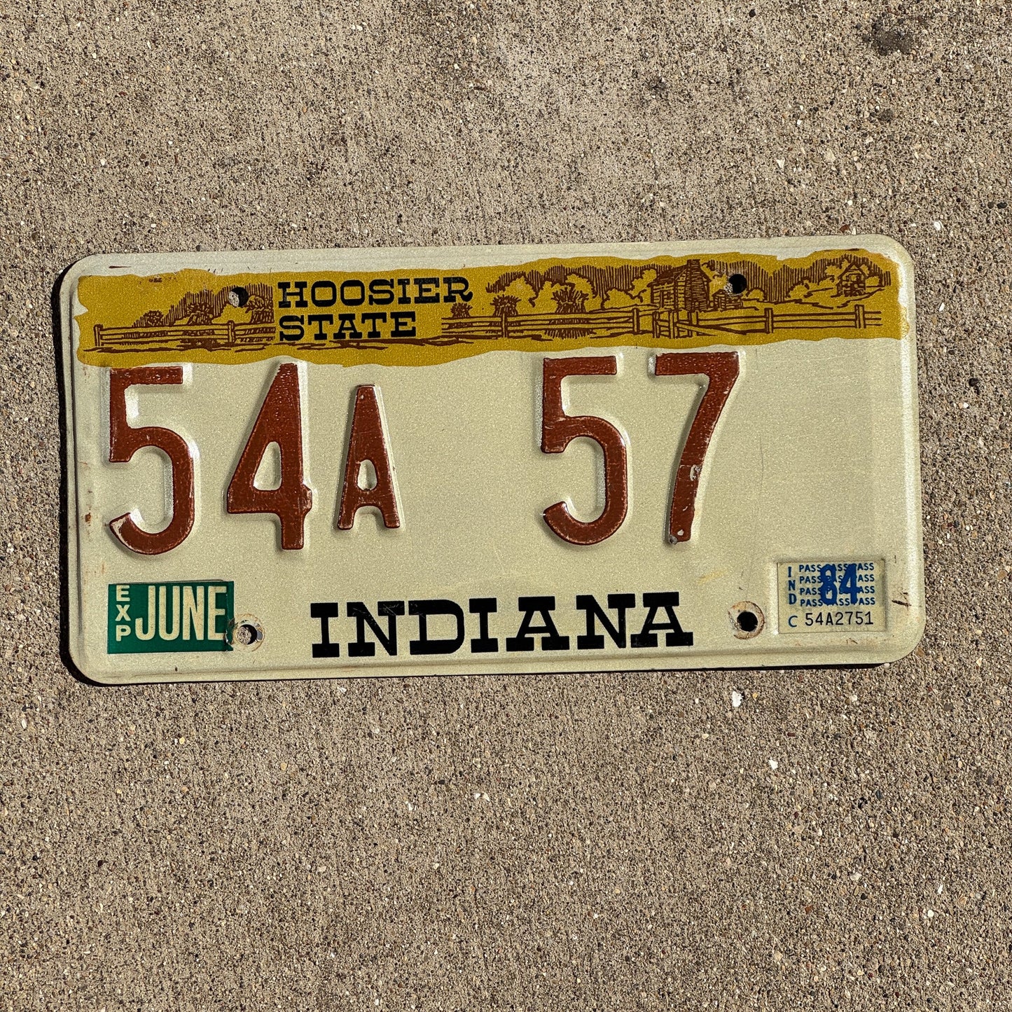 Photo of a 1983 Indiana License Plate Auto Tag Garage Decor Vintage 54 A 57