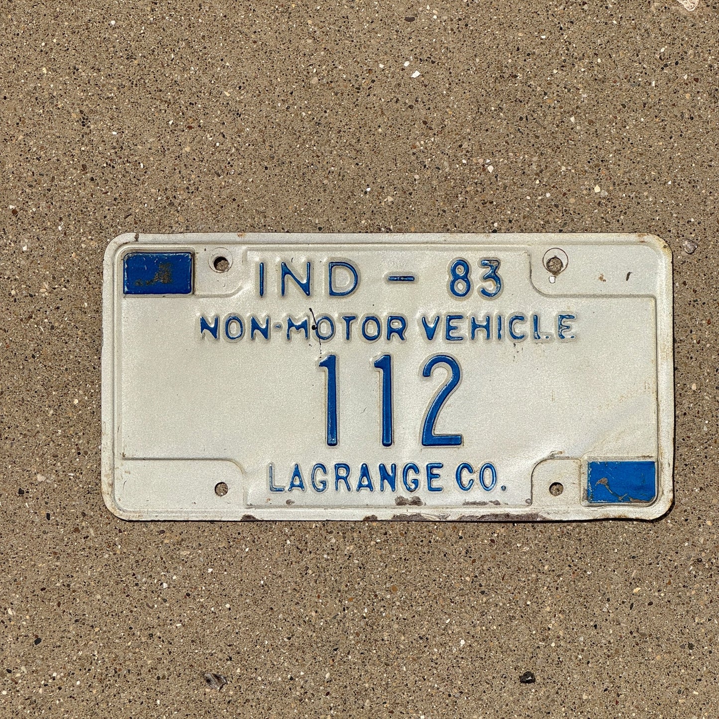 Photo of a 1983 Indiana Non-Motor Vehicle License Plate Auto Tag Garage Decor Vintage Lagrange County 112