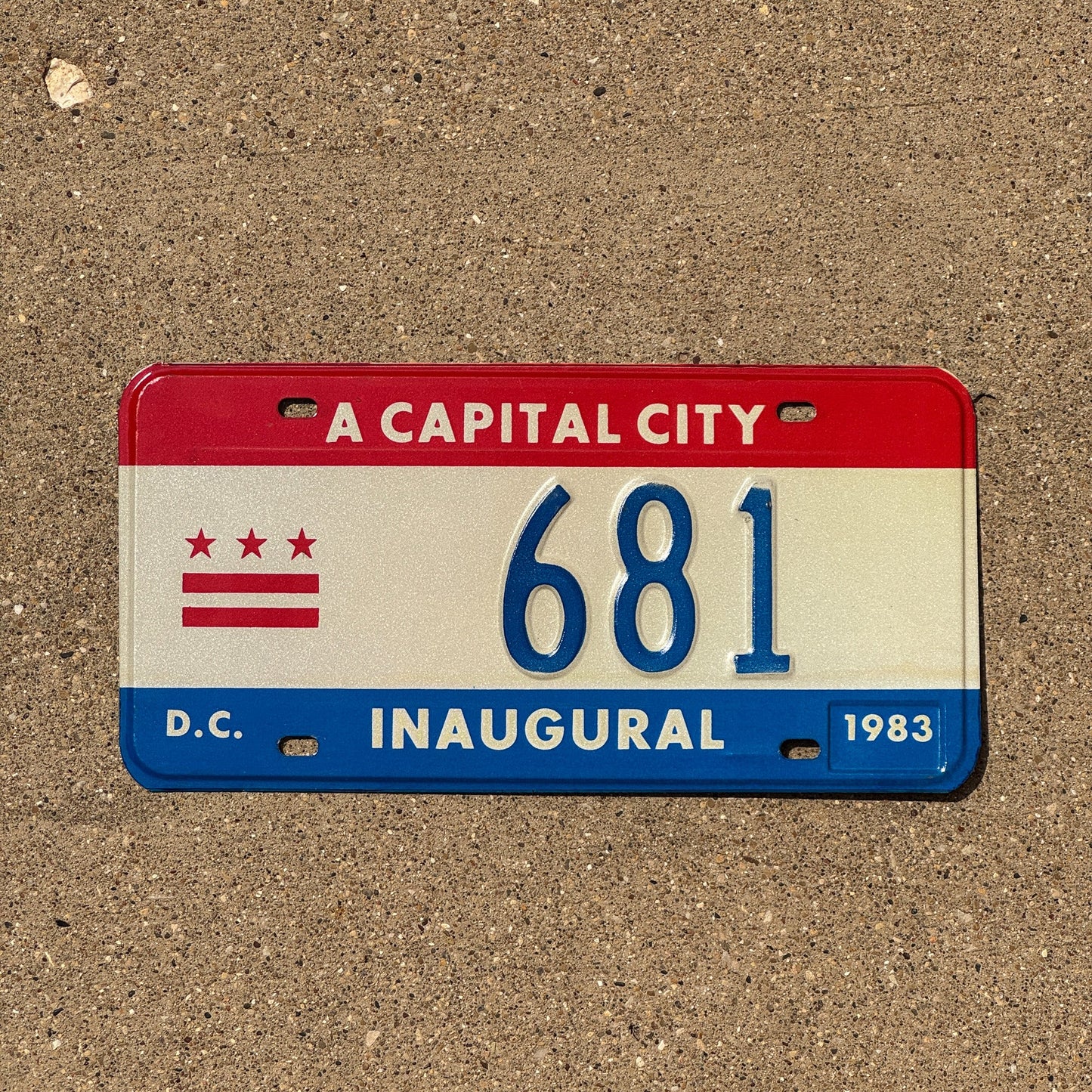 Photo of a 1983 Washington DC Inaugural License Plate Auto Tag 1 Garage Decor Mayor Mayoral 681