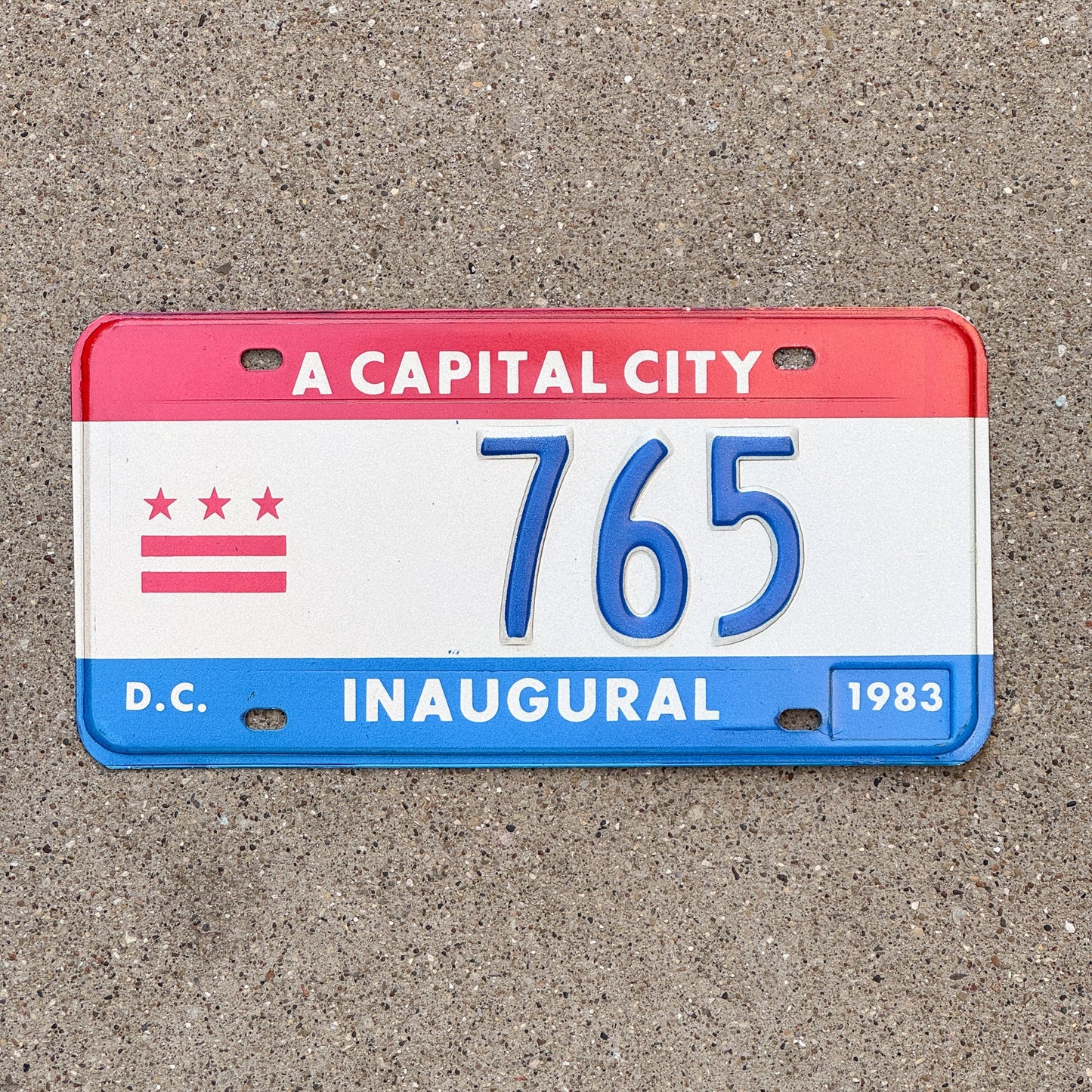 Photo of a 1983 Washington DC Mayor Inaugural License Plate Auto Tag 2 Garage Decor Politics Political Low Number Three Digit 765 with original patina