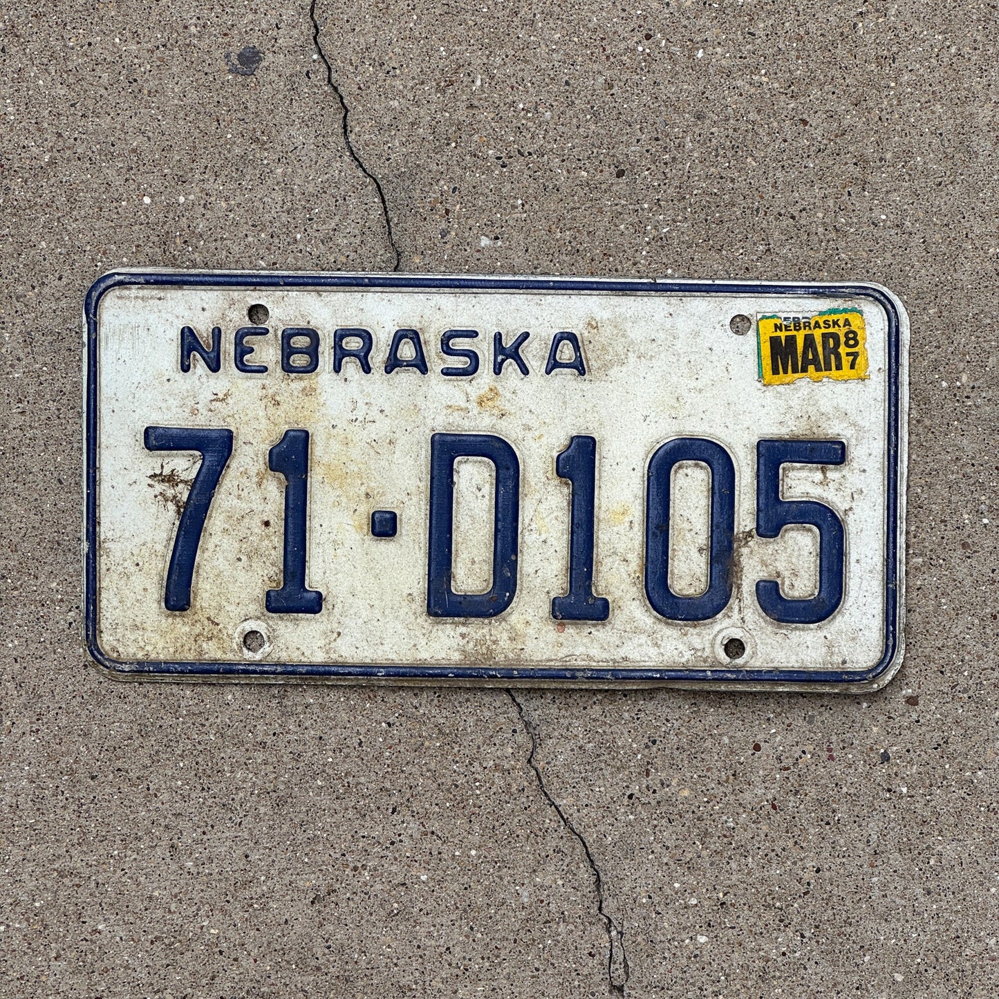Photo of a 1984 1987 Nebraska License Plate Auto Tag Garage Decor Vintage 71 D105