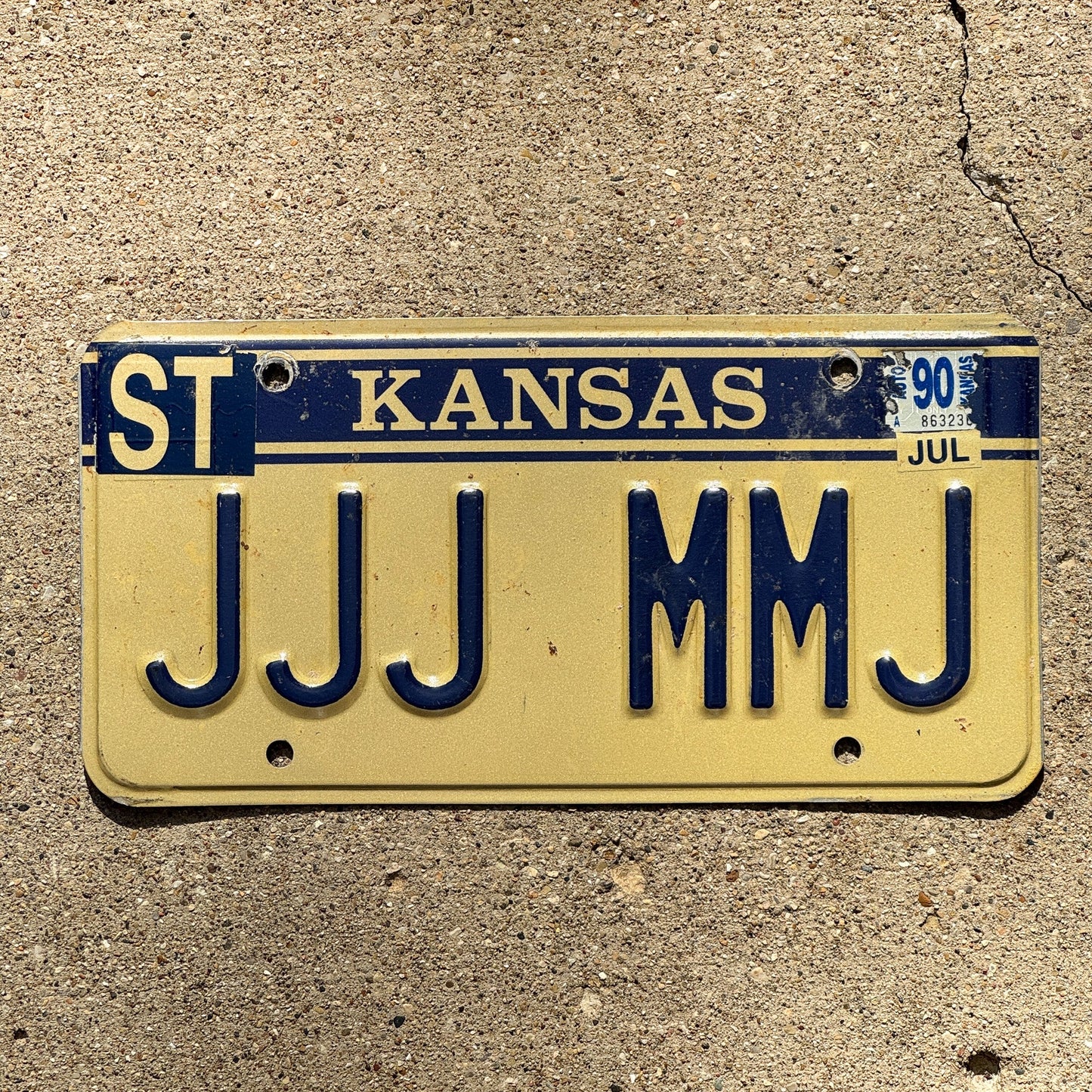 Photo of a 1984 1990 Kansas Vanity License Plate Auto Tag 1 Garage Decor Repeat Repeating JJJ MMJ