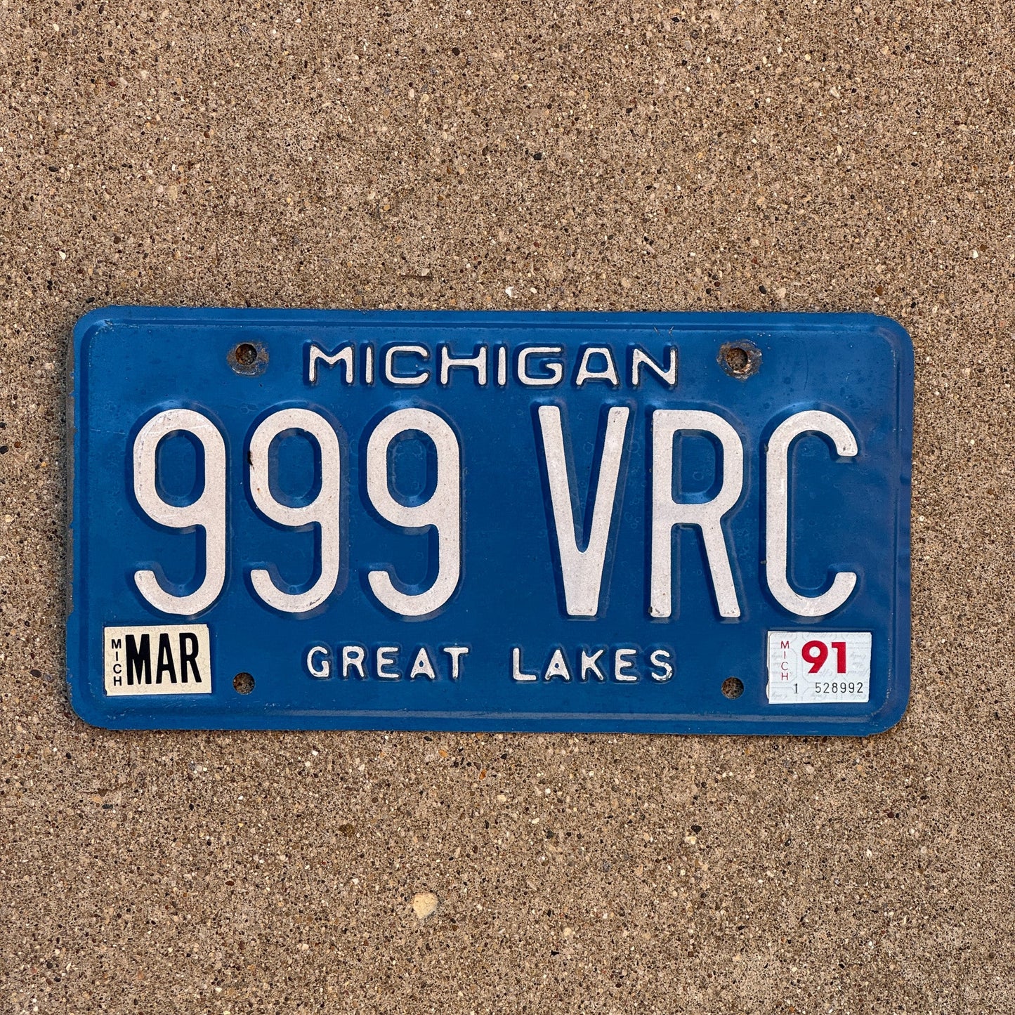 Photo of a 1984 1991 Michigan License Plate Auto Tag Garage Decor Vintage Repeat Repeating 999 VRC