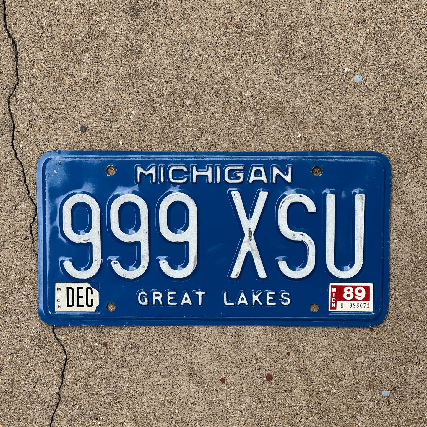 Photo of a 1984 1999 Michigan License Plate Auto Tag Garage Decor Vintage Repeat Repeating 999 XSU