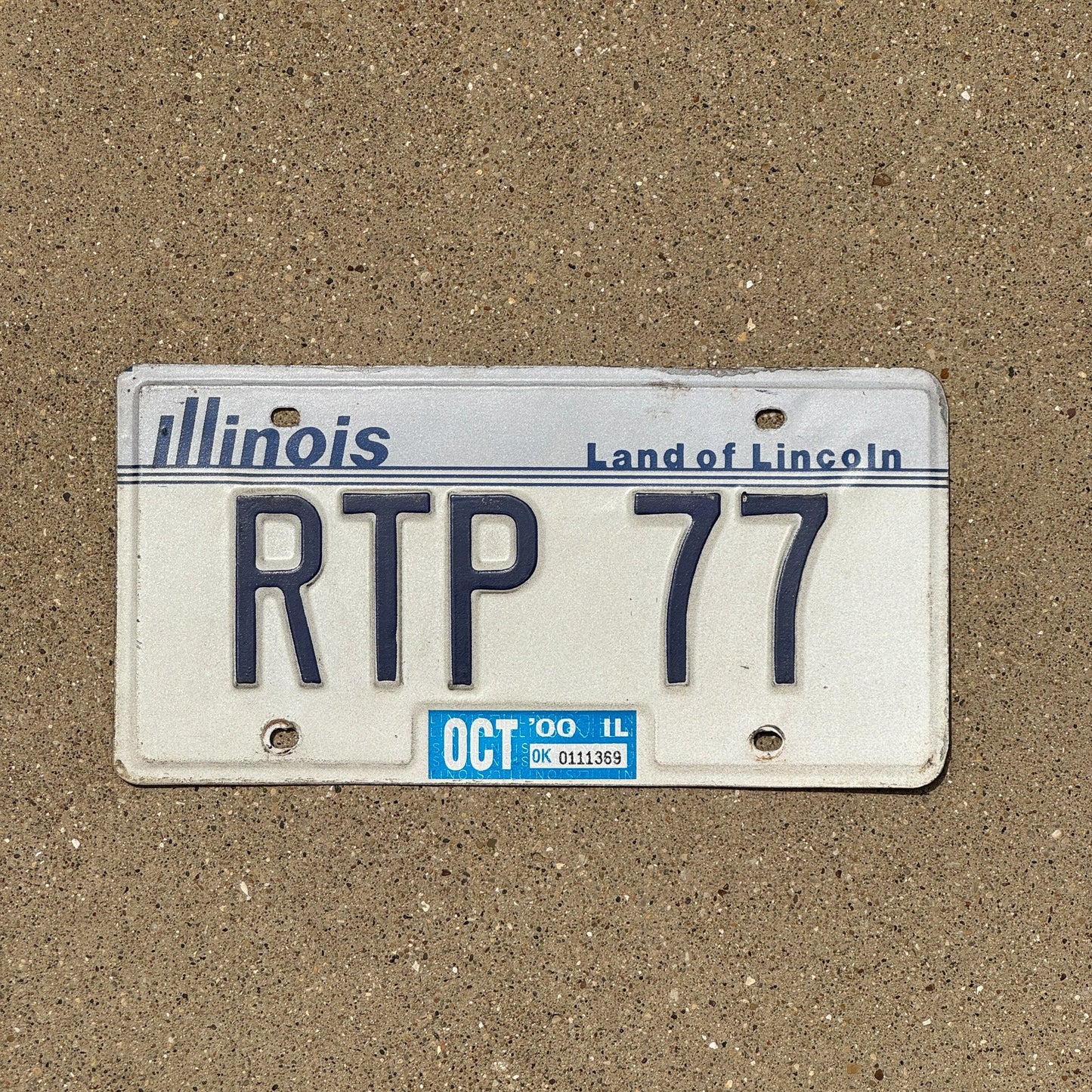Photo of a 1984 2000 Illinois Vanity License Plate Auto Tag Garage Decor Vintage Initials Name RTP 77
