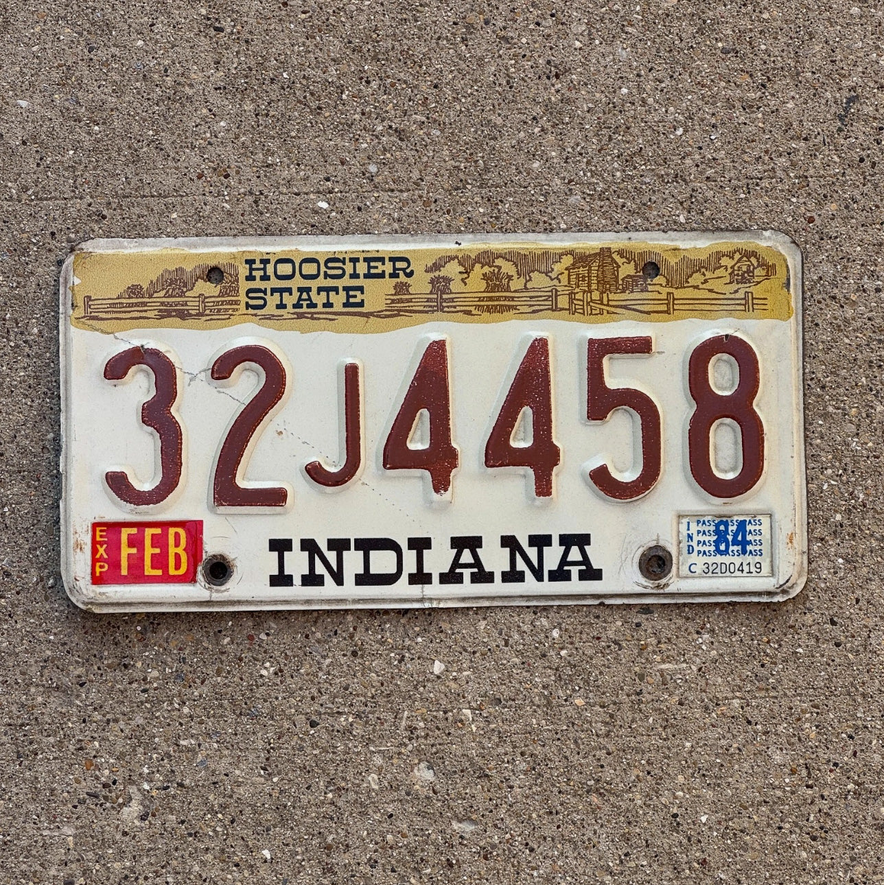 Photo of a 1984 Indiana License Plate Auto Tag Garage Decor Vintage 32 J 4458