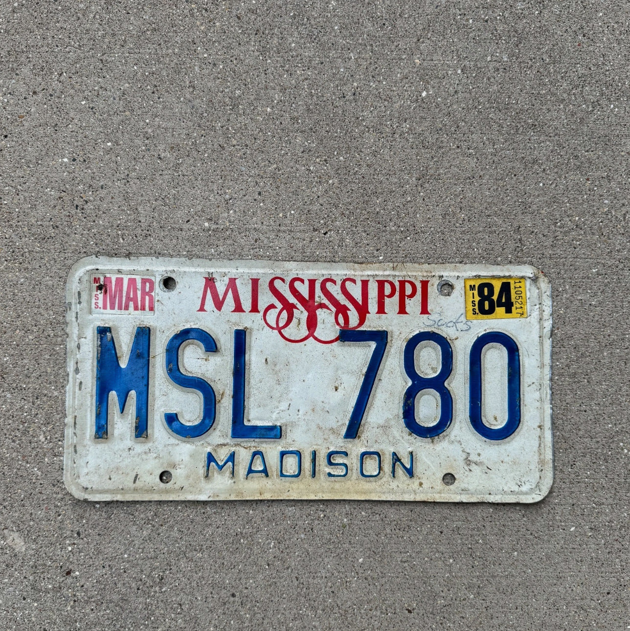 Photo of a 1984 Mississippi License Plate Auto Tag Garage Decor Vintage Madison County MSL 780