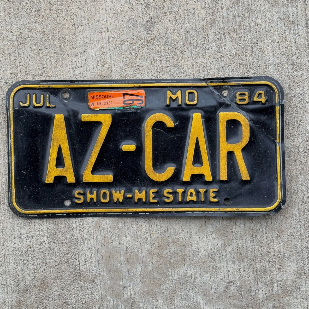 Photo of a 1984 Missouri Vanity License Plate Auto Tag 1 Garage Decor Arizona Black AZ CAR