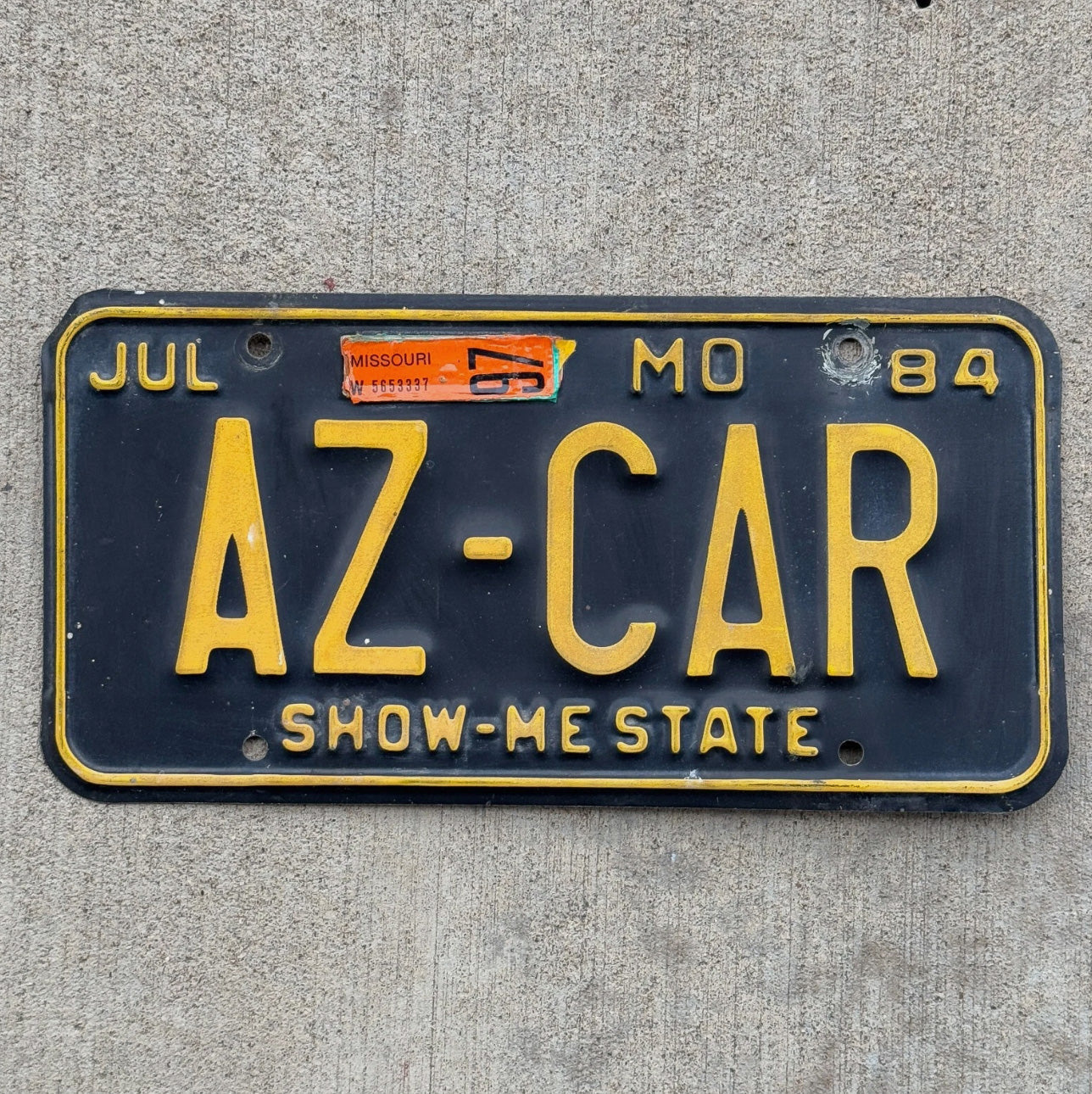 Photo of a 1984 Missouri Vanity License Plate Auto Tag 2 Garage Decor Arizona Black AZ CAR
