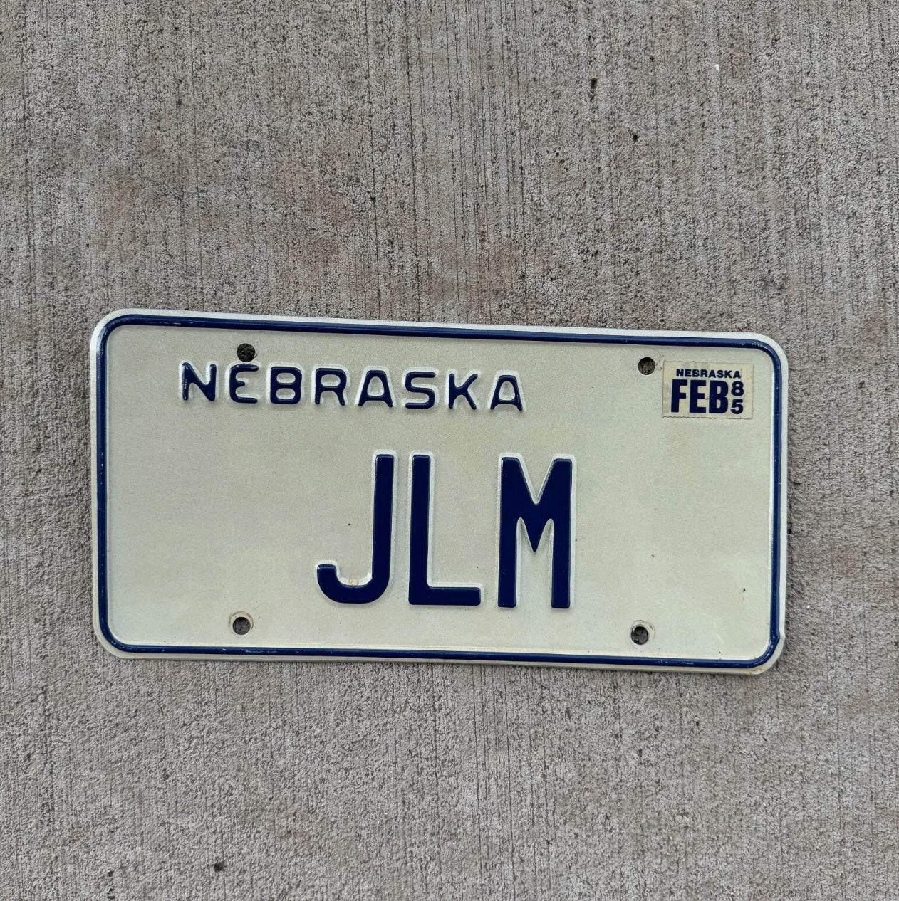 Photo of a 1984 Nebraska Vanity License Plate Auto Tag Garage Decor Vintage Initials Name JLM