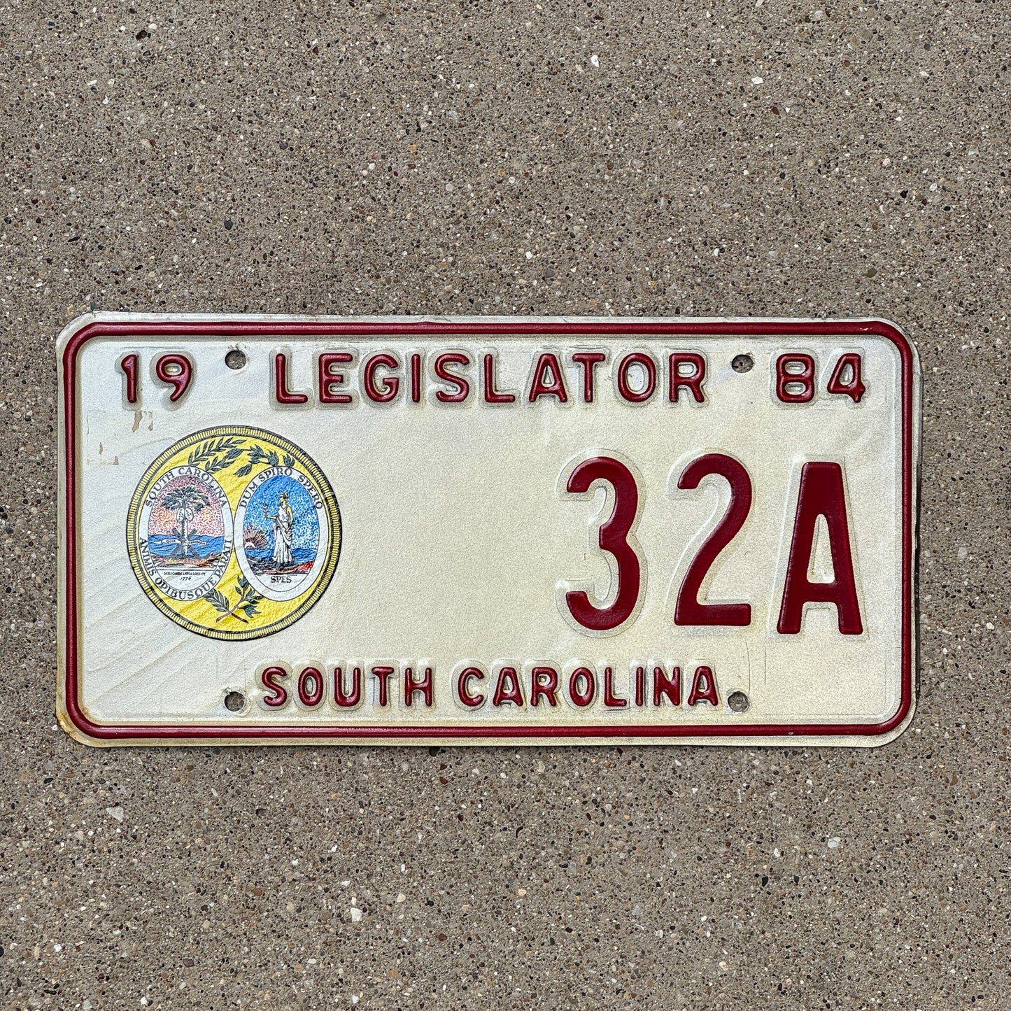 Photo of a 1984 South Carolina Legislator License Plate Auto Tag Garage Decor Vintage Politics Political 32 A